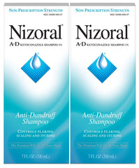 Front view of two-pack box for Nizoral A-D anti-dandruff shampoo