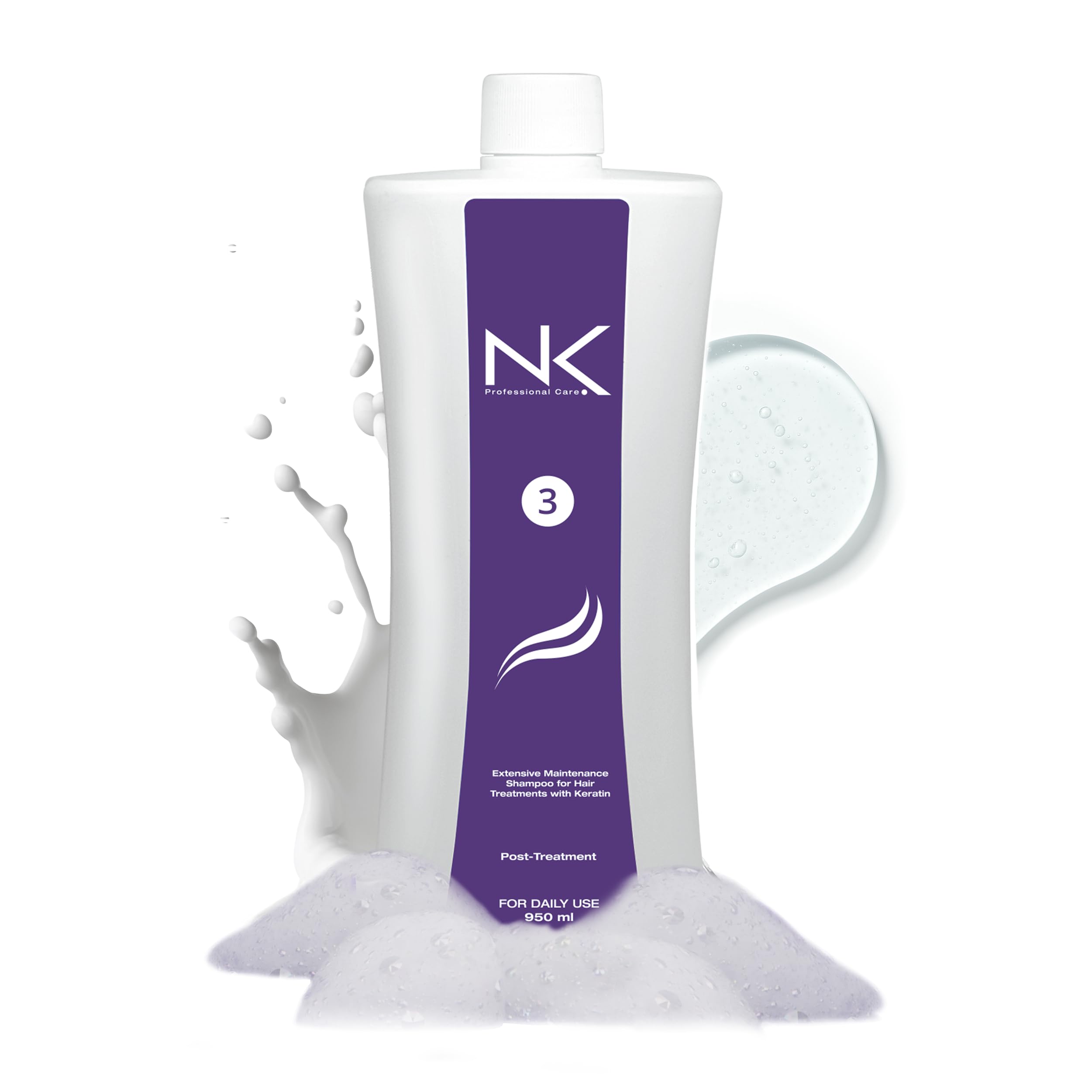 NK Professional Care Step 3 shampoo bottle close-up showing keratin maintenance for smooth hair