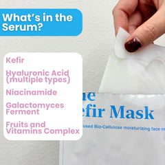 NKG Kefir Mask serum bottle highlights kefir-based soothing formula.