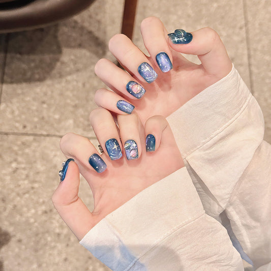 NLSJMP short square blue purple nails for chic daily wear.