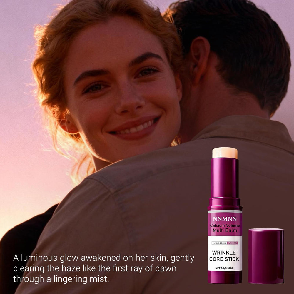 nnmnn Calcium Volume Multi Balm Stick applied to the neck for smoothing feel.