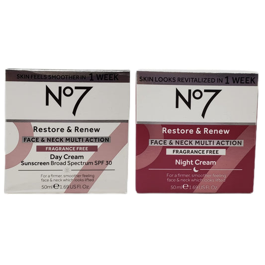 No. 7 Restore and Renew day cream jar with SPF 30 for daytime protection.