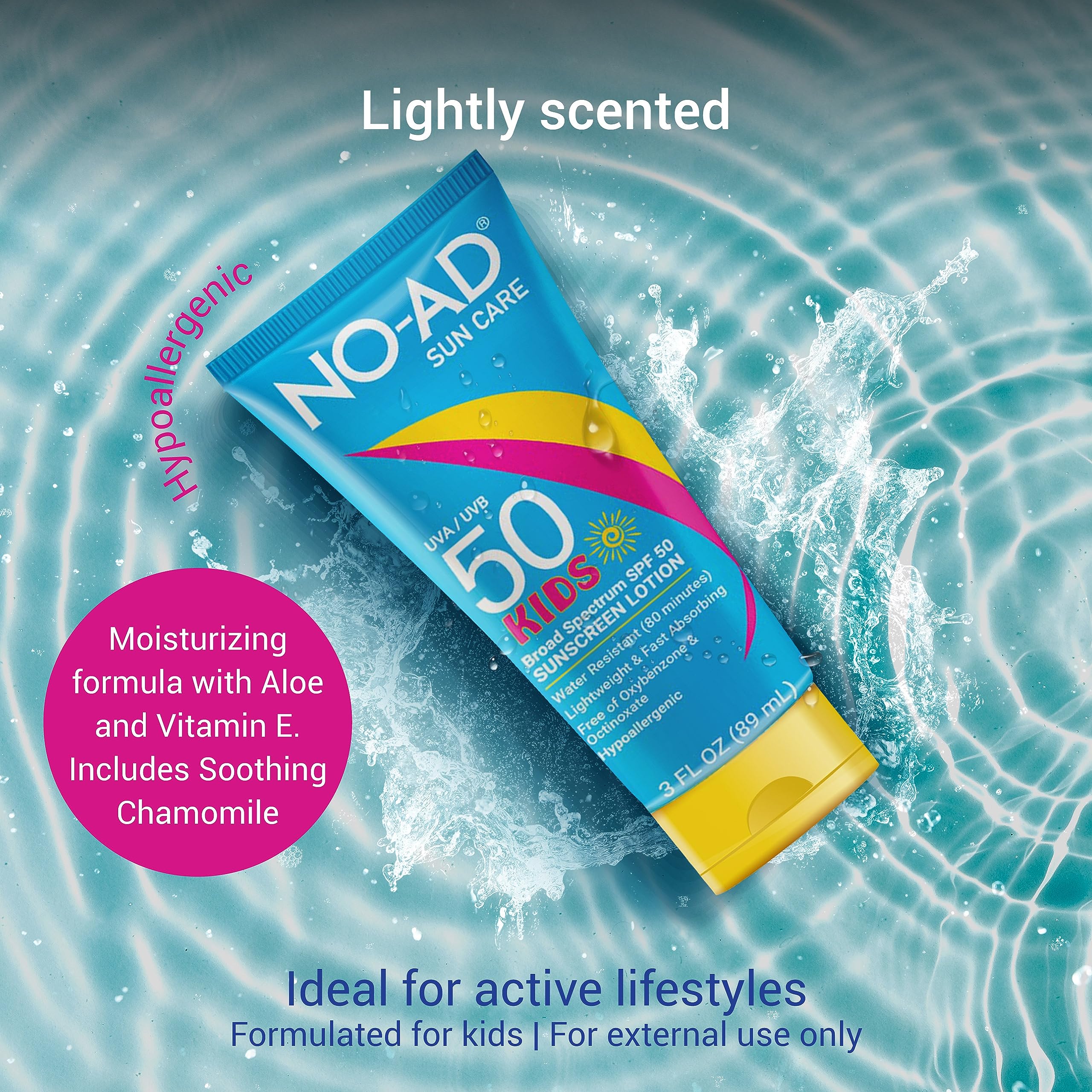 Applying NO-AD Kids sunscreen lotion to skin before outdoor activities.