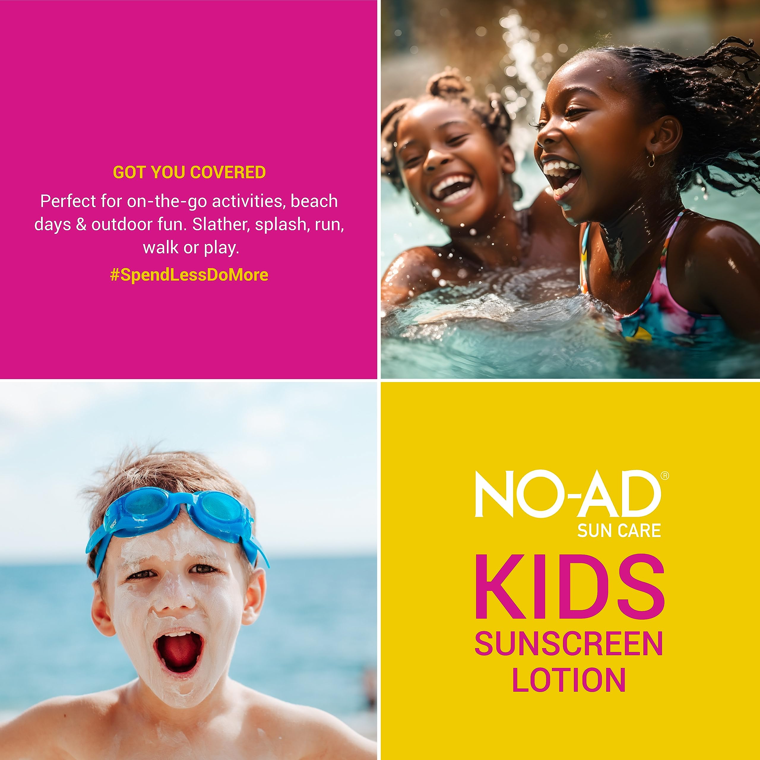 NO-AD Kids sunscreen lotion 3-pack ready for family outdoor adventures.
