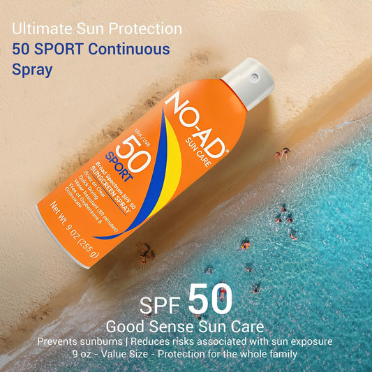 NO-AD Sport SPF 50 spray nozzle angle enables easy, even application outdoors.