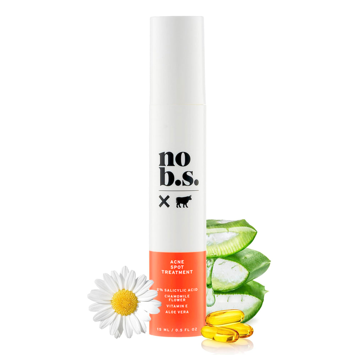 No Bad Stuff acne spot treatment bottle shown for fast-acting blemish control on skin