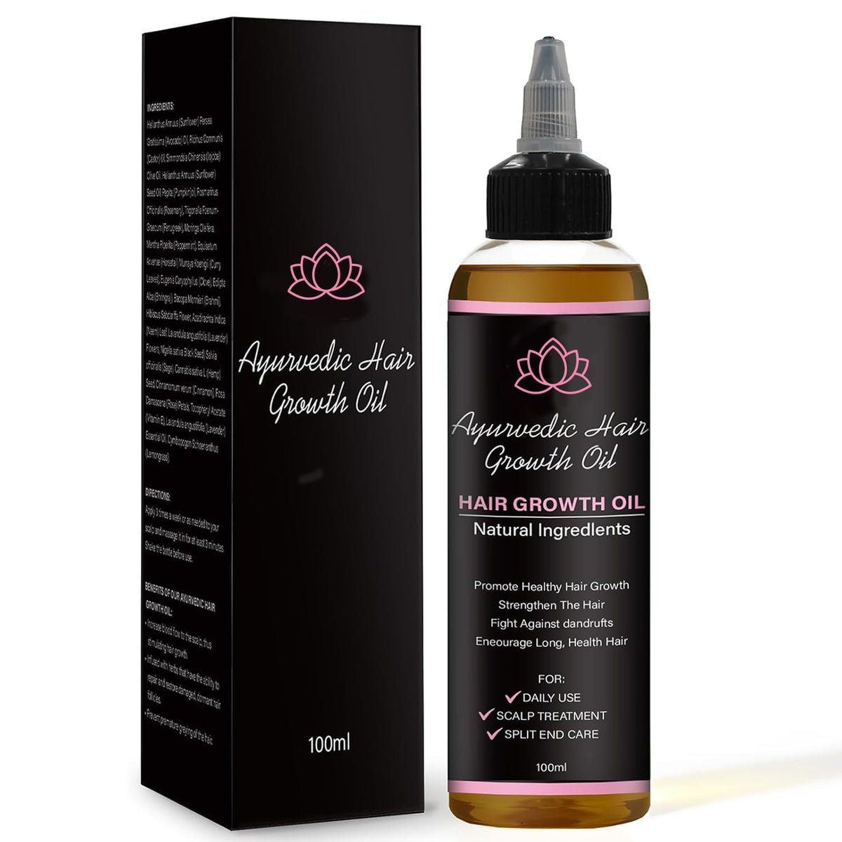 NO BALD Lifewitqueenp Hair Growth Oil bottle emphasizes lightweight, universal care for all hair types.