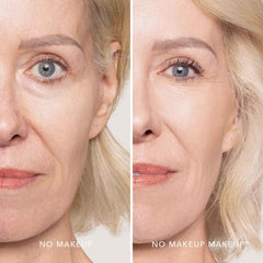 Brush applying buildable coverage of No Makeup Makeup Foundation on cheek