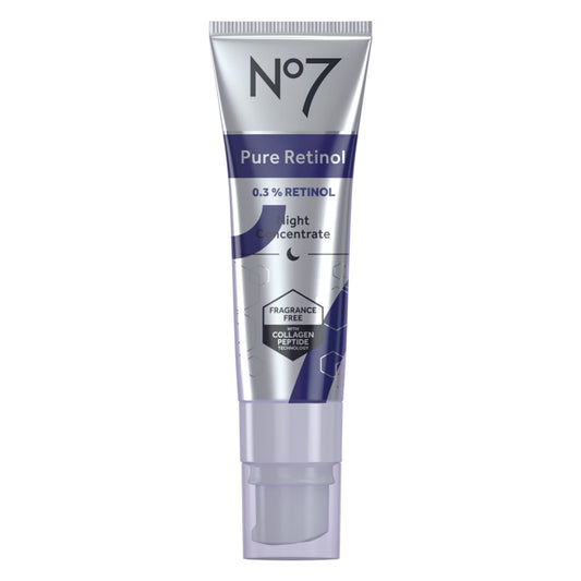 No7 Advanced Retinol Night Concentrate bottle shown on vanity for smoother skin.