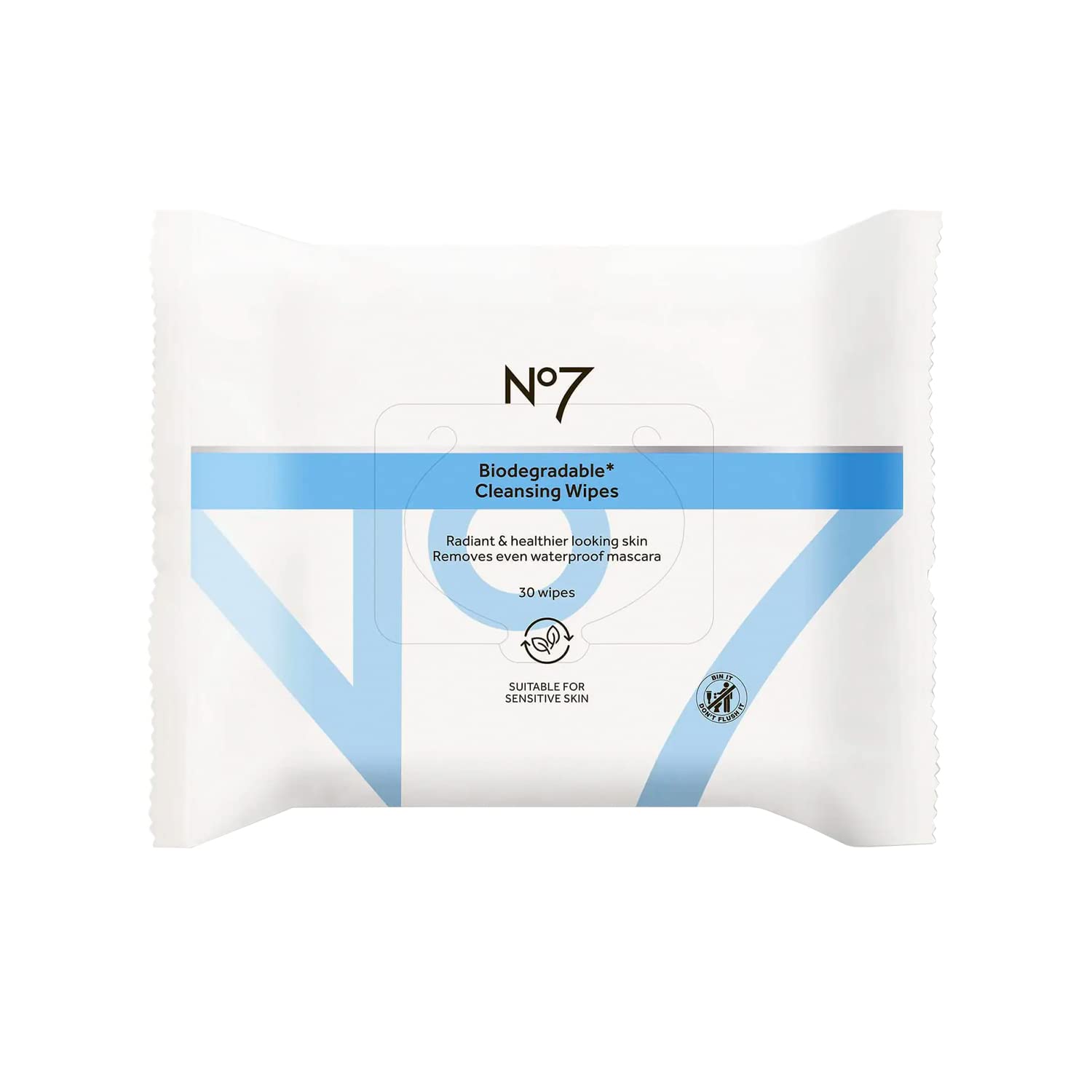 No7 biodegradable cleansing wipes dual pack for quick makeup removal and refreshed skin.