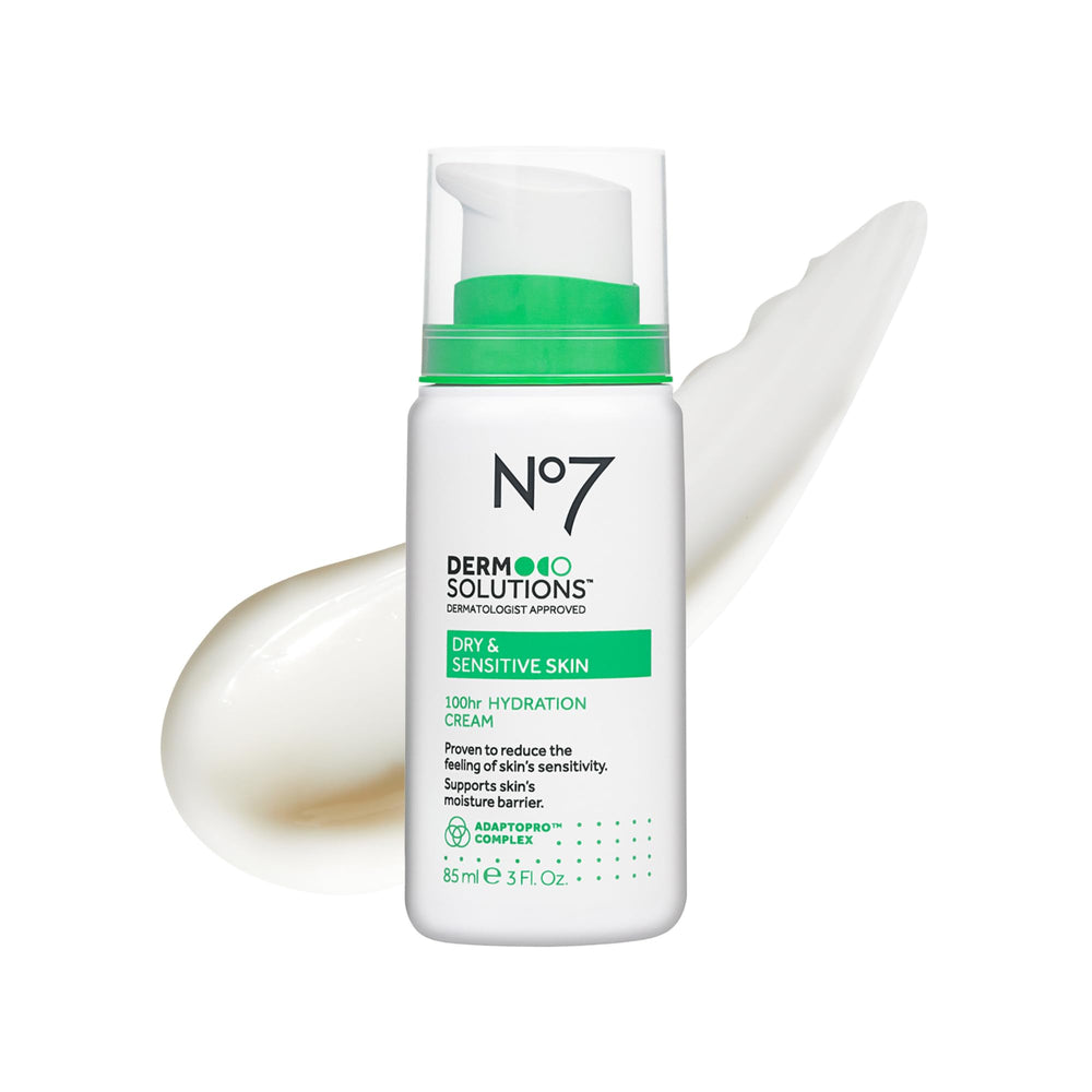 No7 Derm Solutions 100hr hydrating cream bottle shows long-lasting moisture benefits