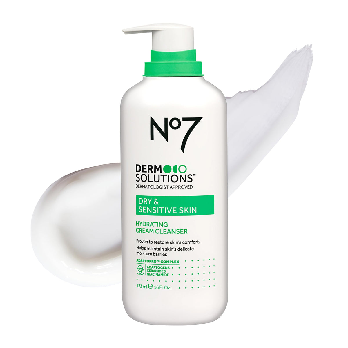 No7 Derm Solutions Hydrating Cleanser bottle close-up showing gentle cleansing for dry skin.