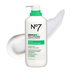 No7 Derm Solutions Hydrating Cleanser bottle close-up showing gentle cleansing for dry skin.