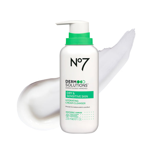 No7 Derm Solutions Hydrating Cleanser bottle shown for daily gentle cleansing ideal for dry skin