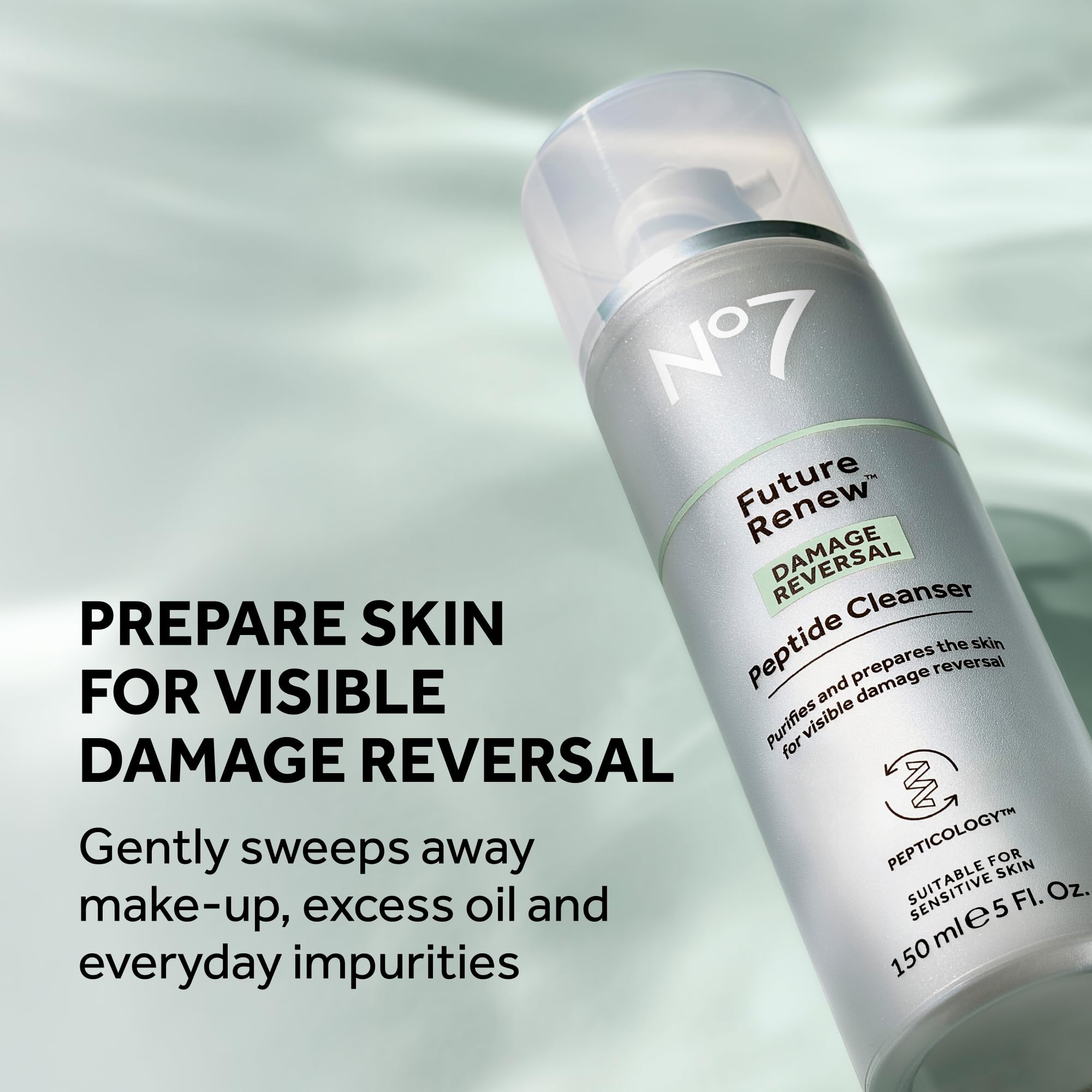 No7 Future Renew Cleanser texture close-up highlighting light, gentle lather.