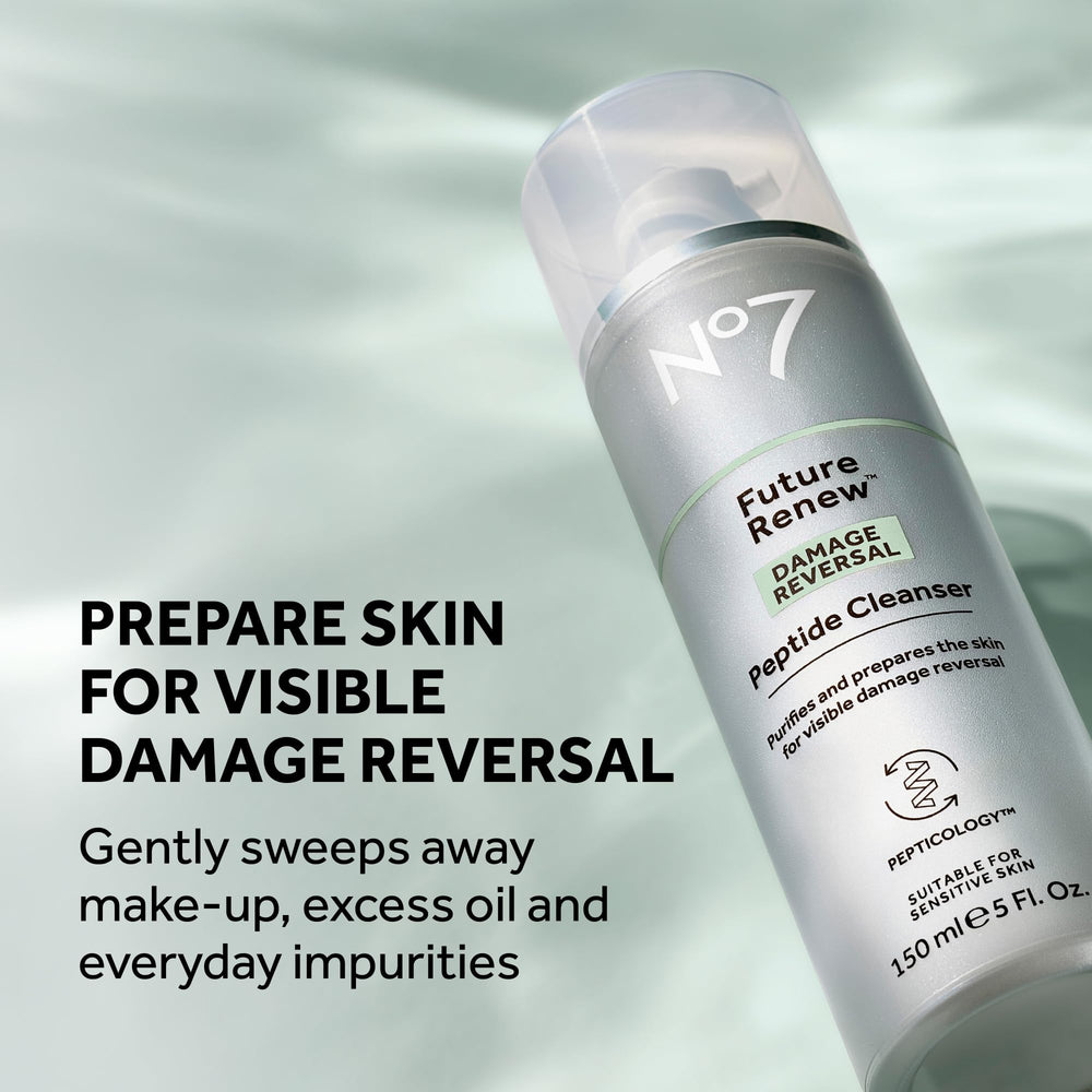 No7 Future Renew Cleanser texture close-up highlighting light, gentle lather.