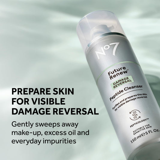 No7 Future Renew Cleanser texture close-up highlighting light, gentle lather.