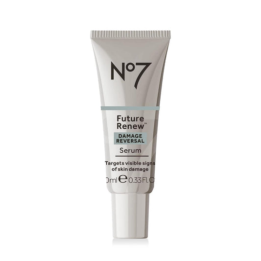 No7 Future Renew serum bottle close-up highlighting hydrating formula for glowing skin