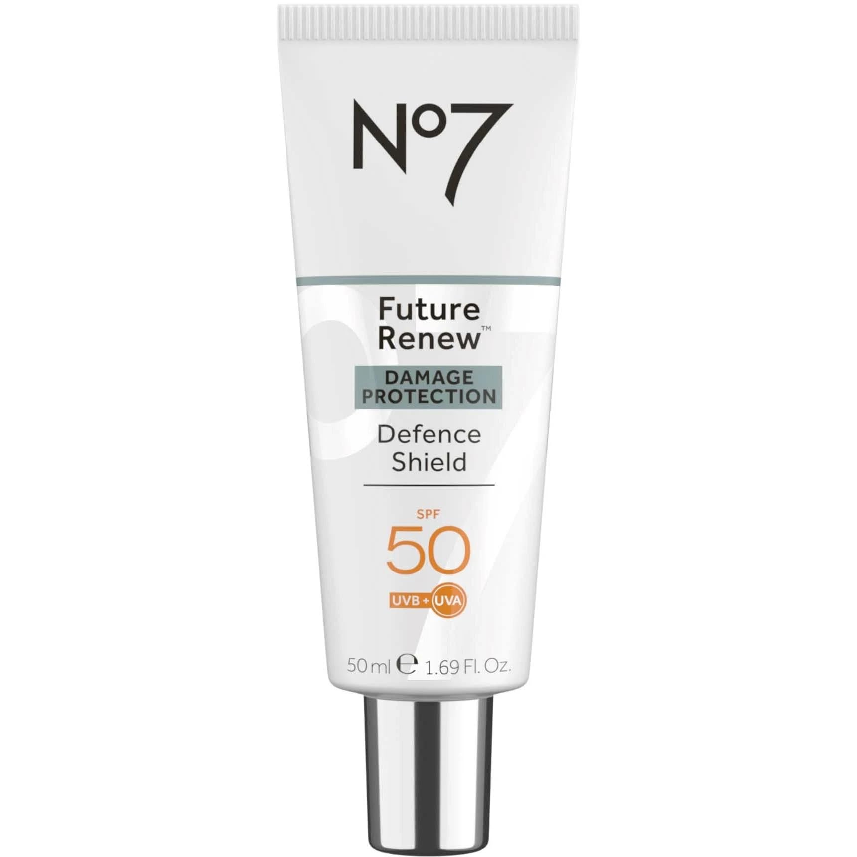 No7 Future Renew Defense Shield bottle with SPF 50 provides invisible protection.