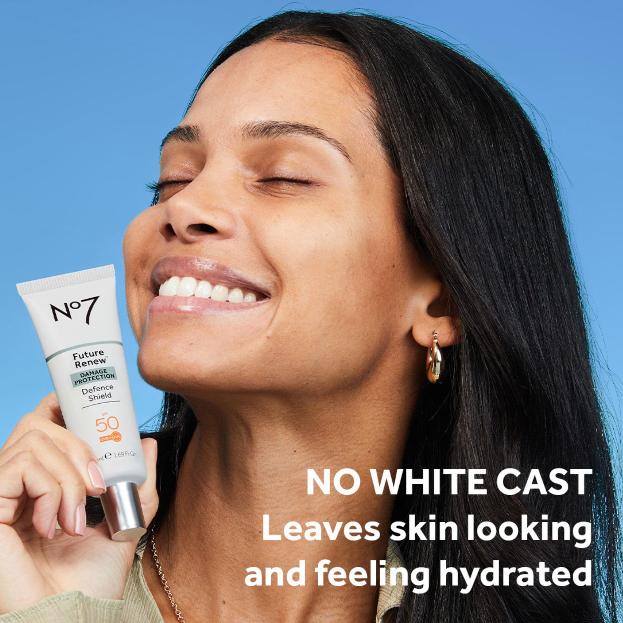 No7 Future Renew Defense Shield peptide close-up highlights age-defying formula.