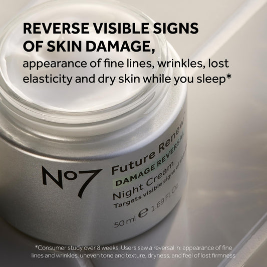 No7 Future Renew night cream texture swirl highlighting rich hydration and repair