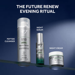 No7 Future Renew Night Serum label with gold accents signaling premium skincare.