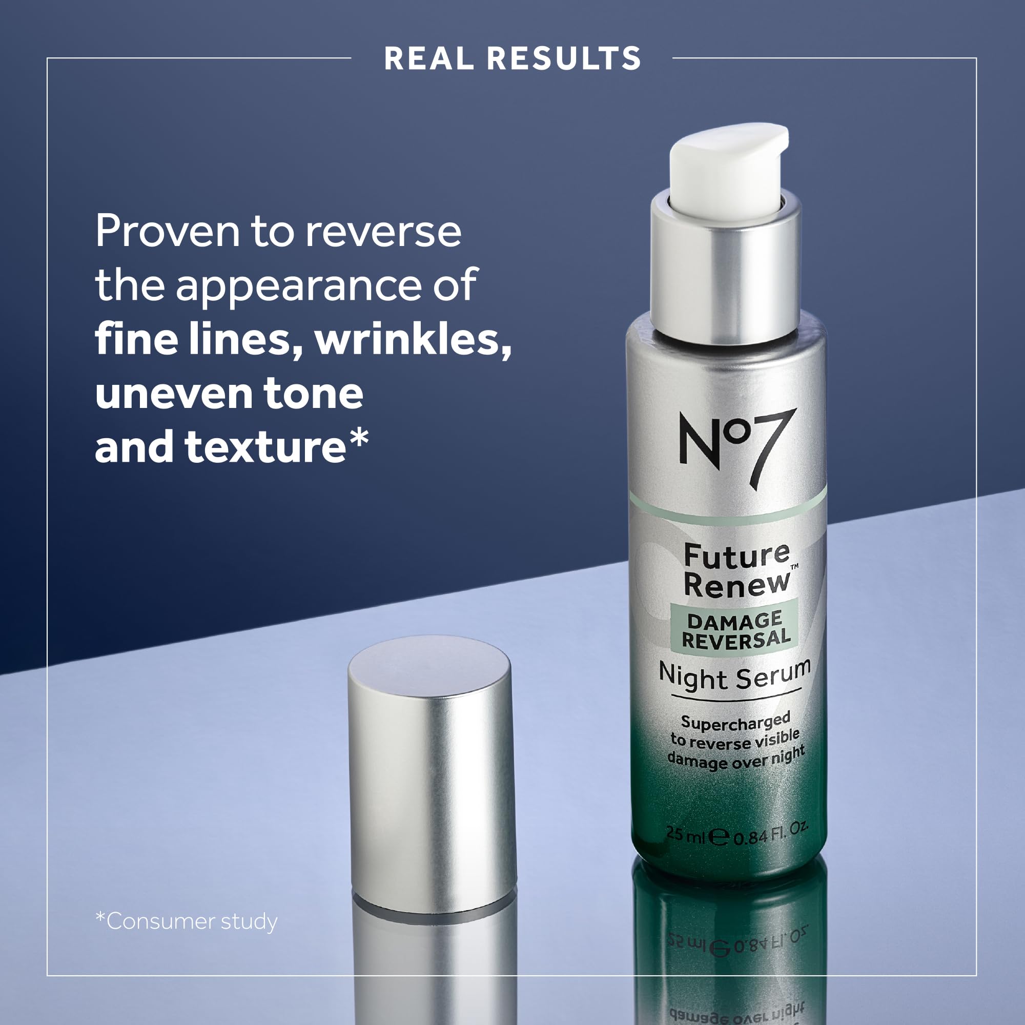 No7 Future Renew Night Serum packaging close-up.