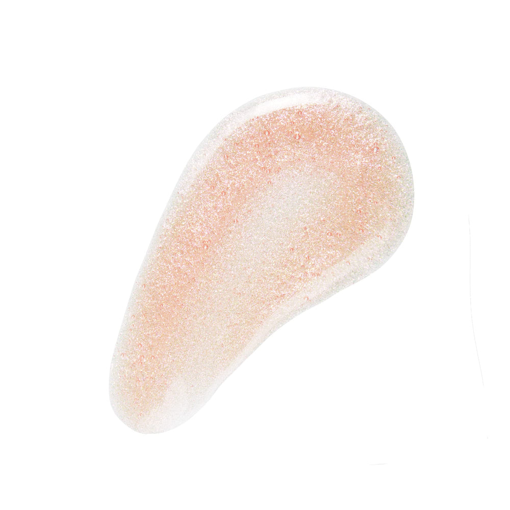 Swatch of No7 Sparkling Rose lip gloss on lips with lasting moisture