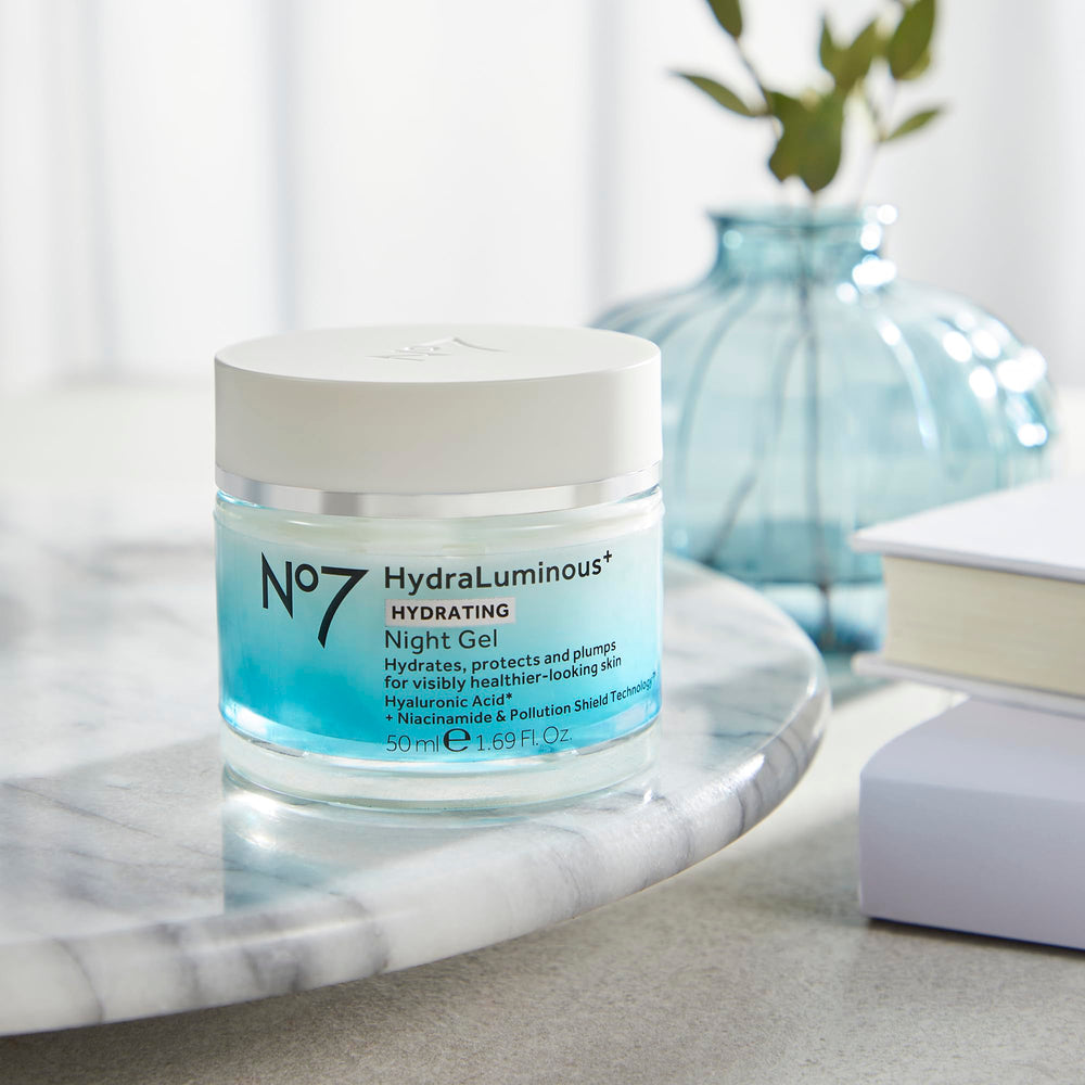 No7 HydraLuminous+ Pollution Shield defends against pollutants.