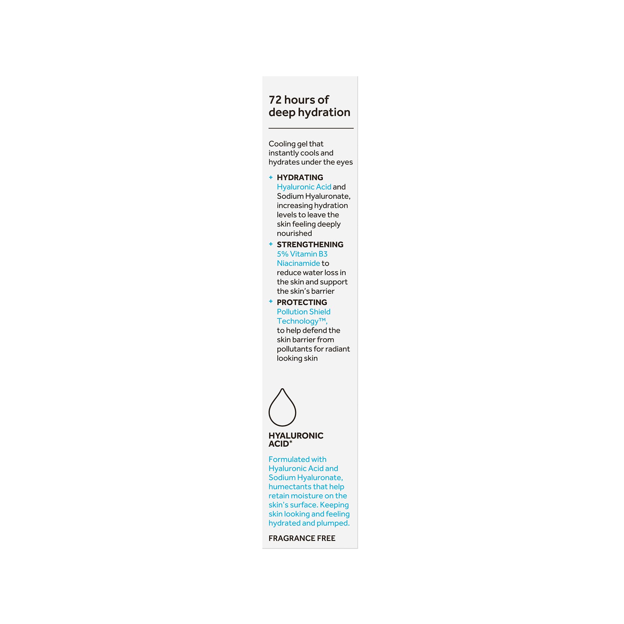 No7 HydraLuminous+ 72-hour hydration graphic illustrating long-lasting moisture.