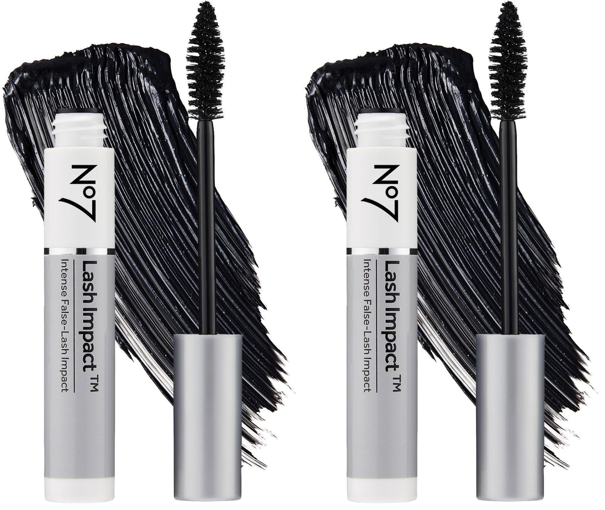 No7 Lash Impact Mascara bottle close-up with sleek packaging and rich black formula.
