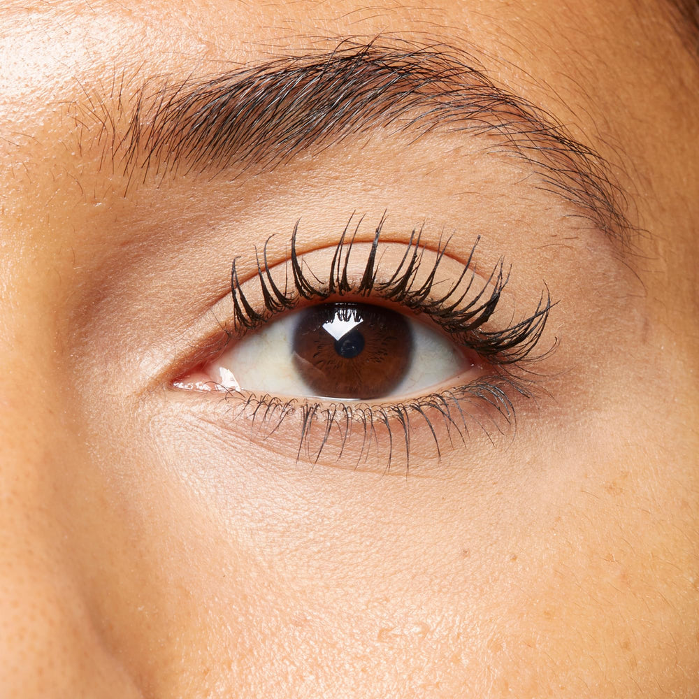 Close look at No7 Lash Impact Mascara creating dramatic, defined lashes.