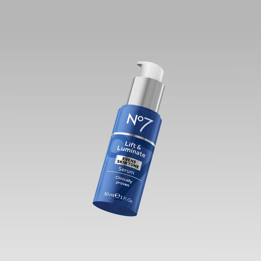 No7 Lift and Luminate serum being applied, hydration and anti-wrinkle support.