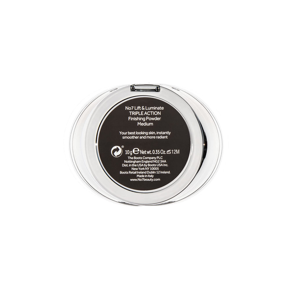 No7 Lift & Luminate powder showing glow finish for natural radiance.