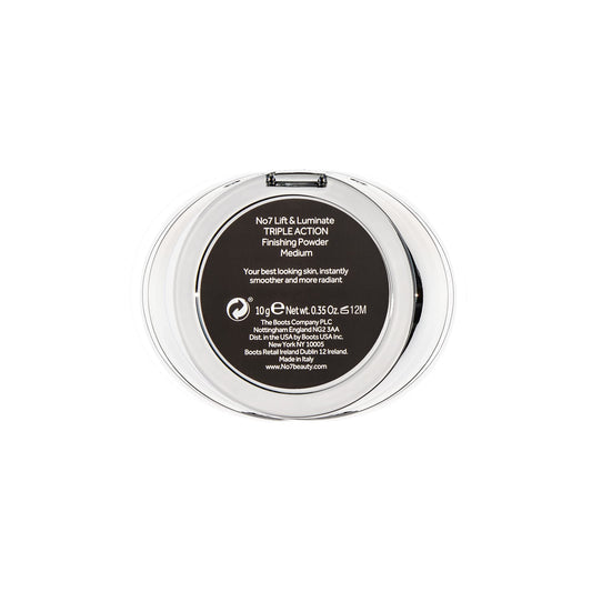 No7 Lift & Luminate powder showing glow finish for natural radiance.
