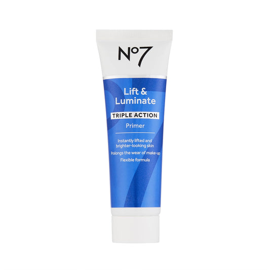 No7 Lift & Luminate Primer bottle pump delivers a smooth base with subtle glow