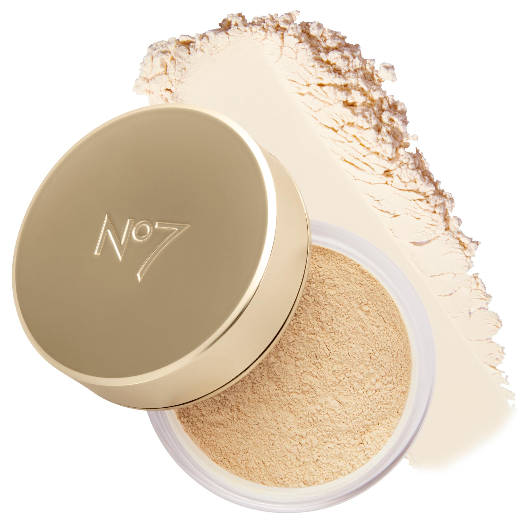 No7 Pro Artist Loose Setting Powder jar close-up with silky texture for a flawless base.