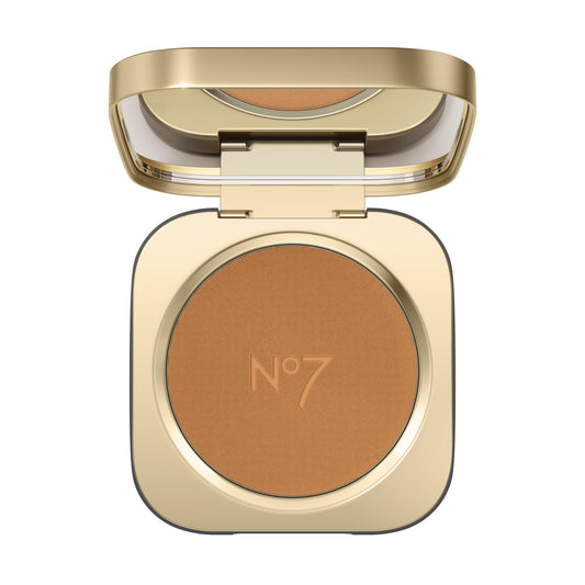 No7 Pro Artist Soft Glow Bronzer Powder packaging closeup for on-the-go warmth.