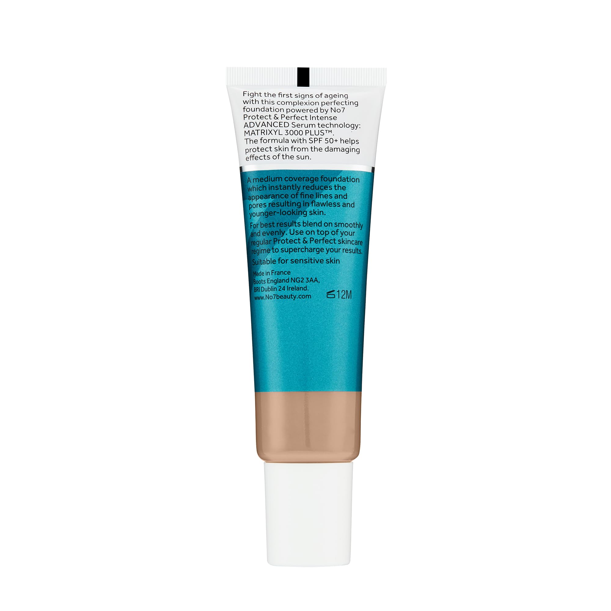 No7 Protect & Perfect foundation shade swatches in twelve tones
