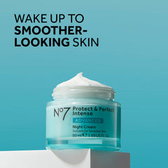 No7 Protect & Perfect night-cream jar open with luxurious formula for skin renewal.