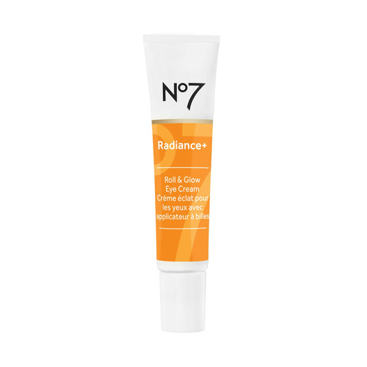 No7 Radiance+ Eye Cream bottle with tri-ball applicator for cooling application and brightening