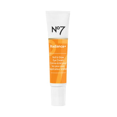 No7 Radiance+ Eye Cream bottle with tri-ball applicator for cooling application and brightening