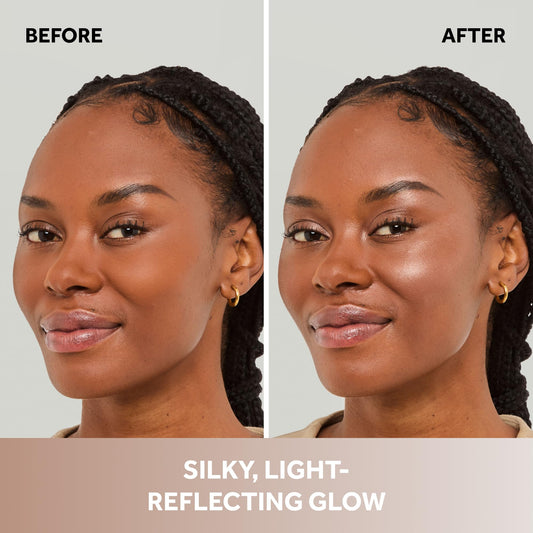 No7 Radiant Glow Highlighter Bronze Silk swatch on cheekbone for soft dew