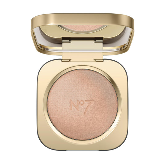 No7 Radiant Glow Highlighter compact close-up, silky texture for a lit-from-within glow.