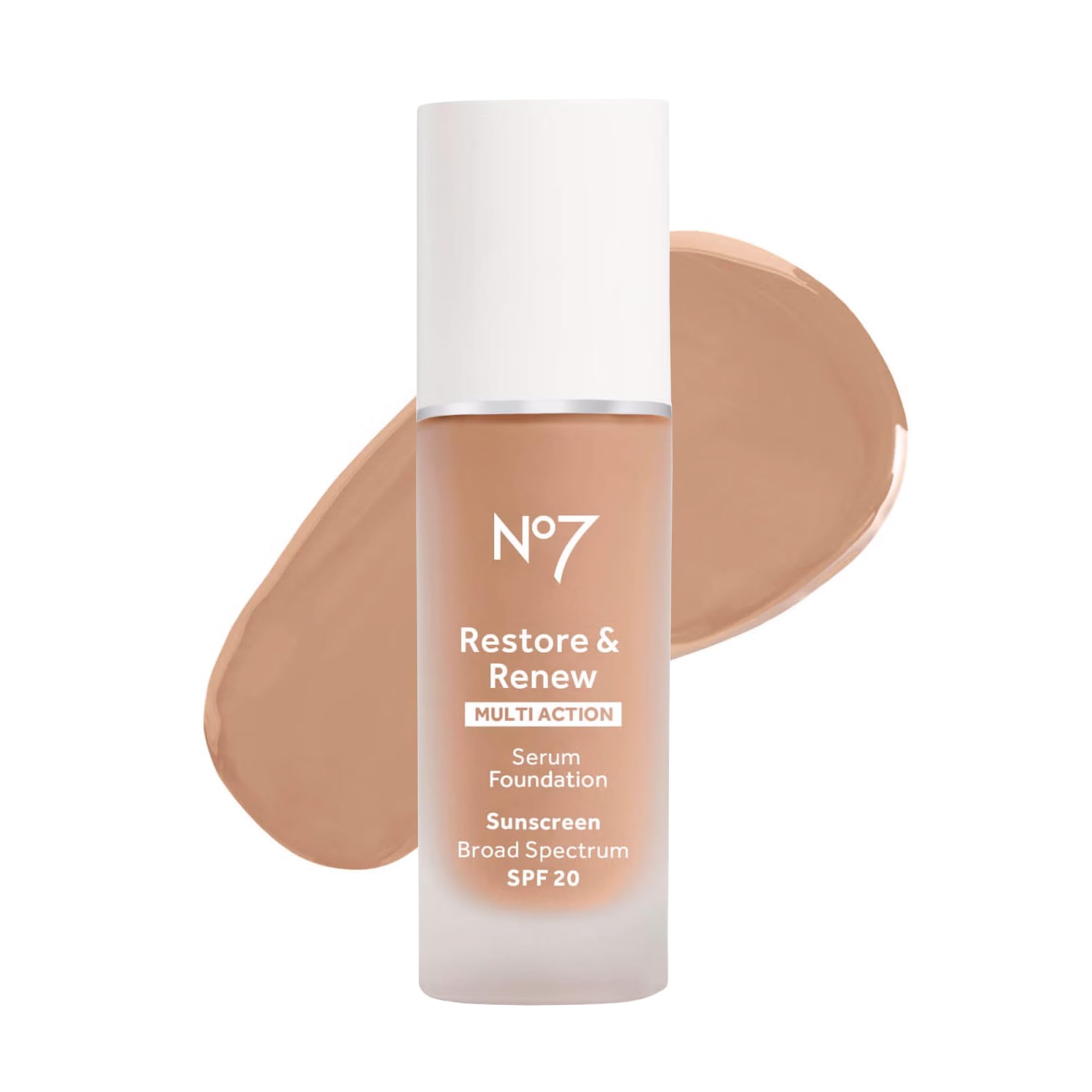 No7 Restore & Renew bottle in warm beige showing smooth finish