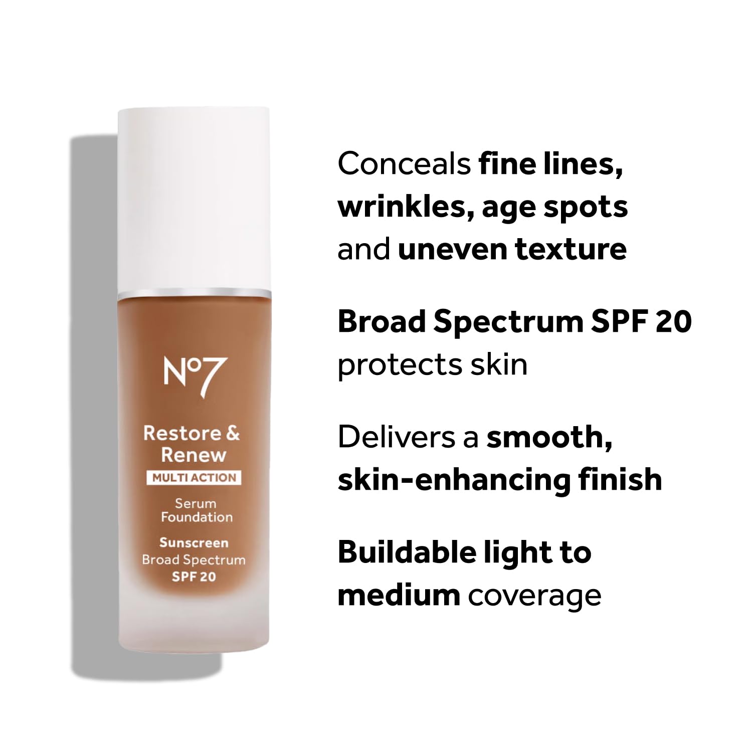 No7 Restore & Renew SPF 20 indicator, protecting skin while evening texture.