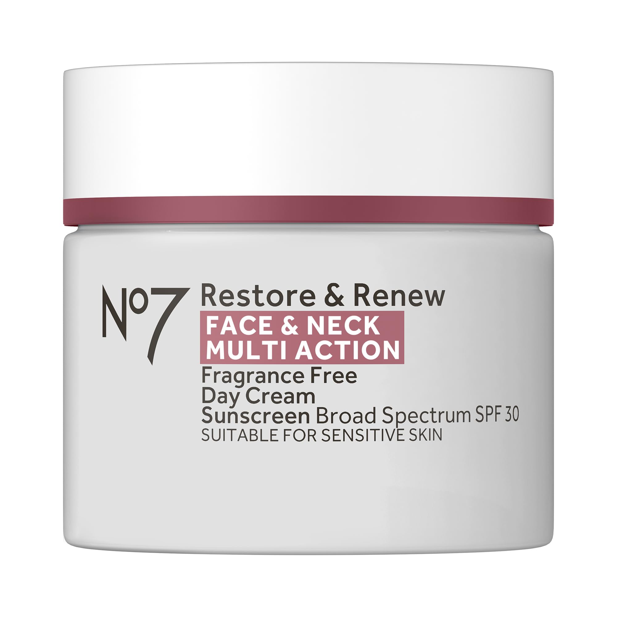 No7 Restore & Renew SPF30 day cream tube delivering daily hydration.
