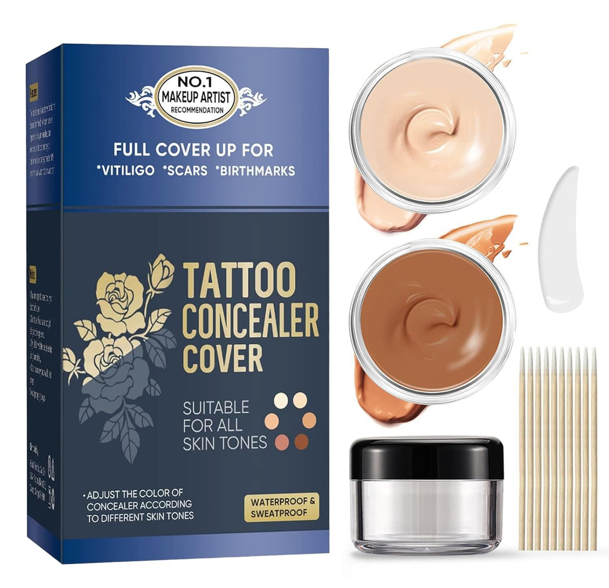 NOBA Tattoo Cover Up bottle with two shades for seamless blending.