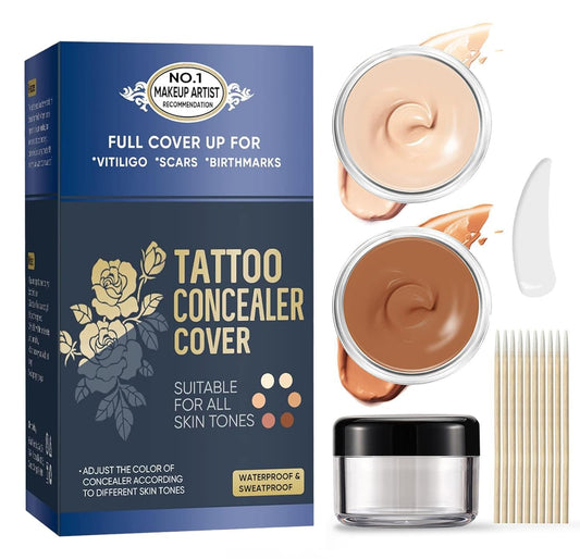 NOBA Tattoo Cover Up bottle with two shades for seamless blending.