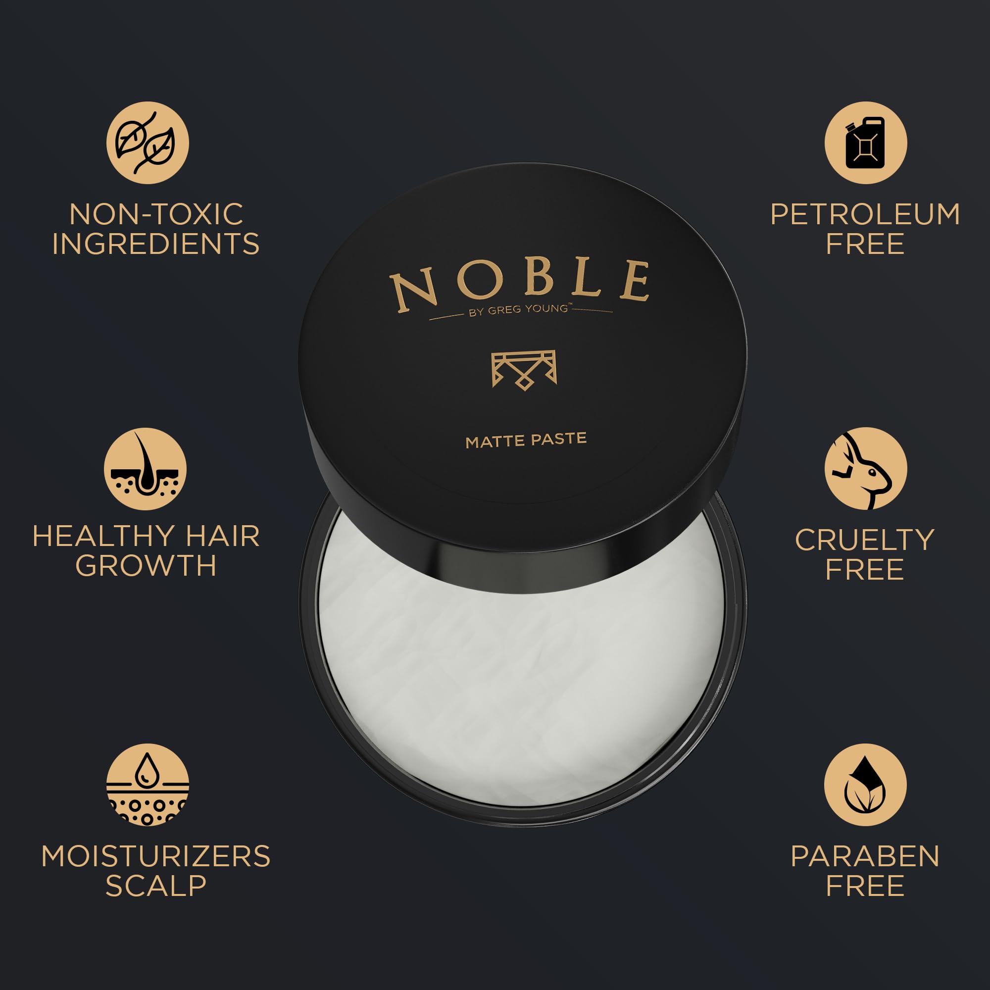 Noble By Greg Young reworkable, long-lasting matte paste captured during styling hold